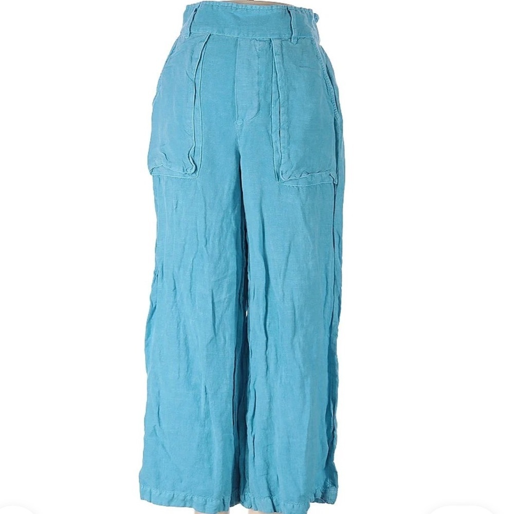 YFB - Young Fabulous and Broke Aqua linen blend high rise distressed pants Sz S